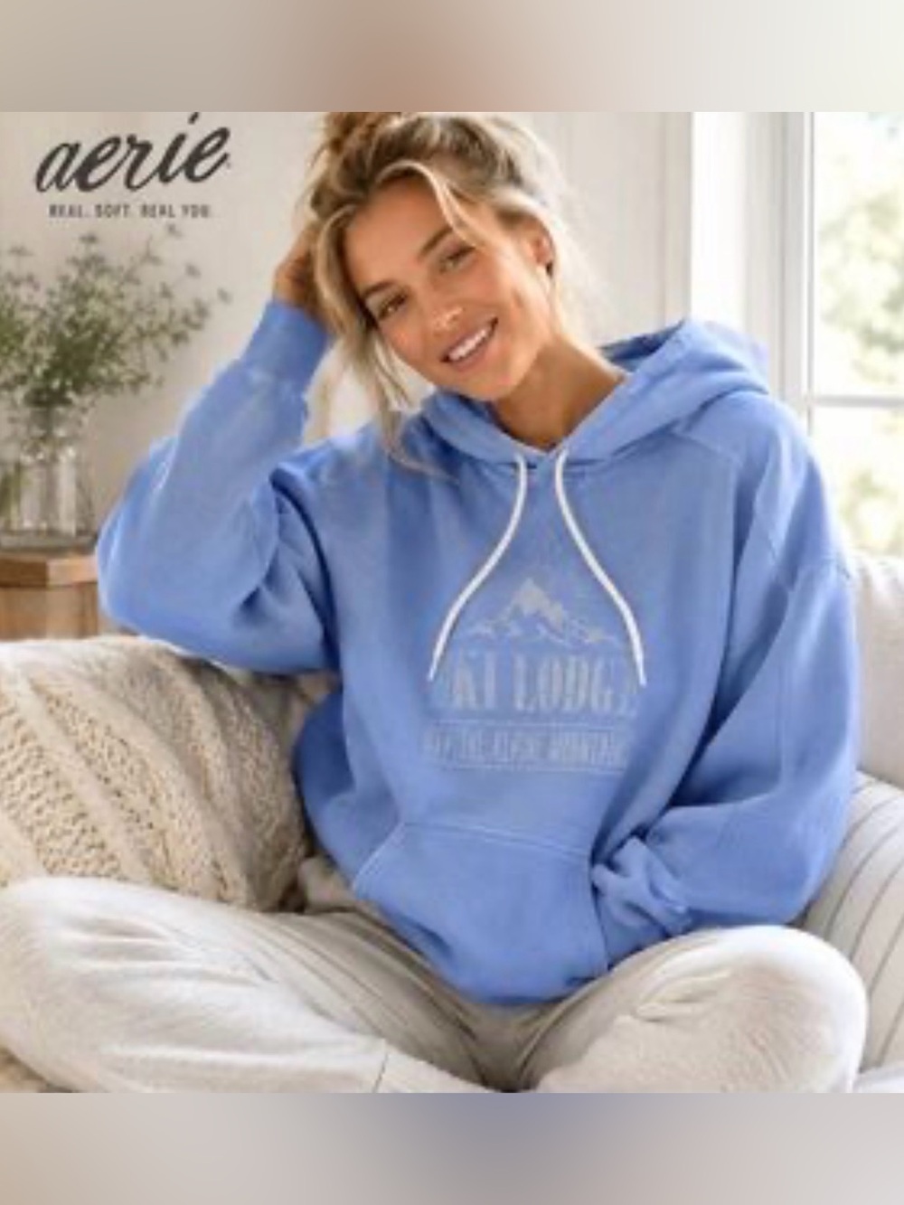 OFFLINE by Aerie Ski Lodge Oversized Fleece Hoodie – Periwinkle Blue – XS